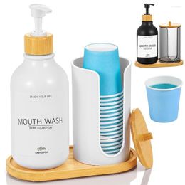 Dispensateur de savon liquide 16 oz de lavage de bouche Ensemble pour la bouteille de pompe de salle de bain Rempilable REPILABLE avec couvercle / plateau / étiquette en bambou