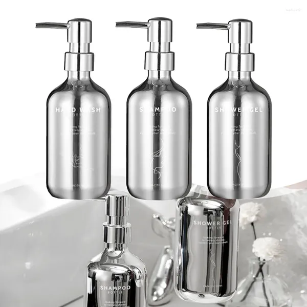 Distributeur de savon liquide 1 pièces 500 ml bouteilles plaquées argent PET rechargeable shampooing gel douche fournitures pour la maison pour cuisine toilettes salle de bain