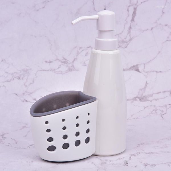 Distributeur de savon liquide 2 en 1 et boîte de rangement, conteneur de détergent en plastique, support d'égouttoir d'éponge, support de nettoyage pour salle de bain