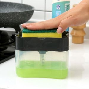 Dispensador de jabón líquido 2 en 1, bomba ABS, soporte para esponja de cocina, prensa, estante para encimera, organizador, herramienta limpiadora