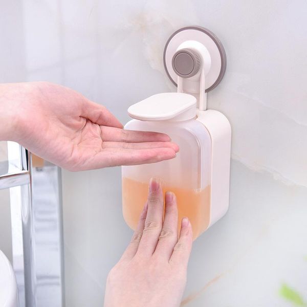 Dispensador de jabón líquido 2021 Badkamer Zuignap Zeepdispenser Aanrecht Plastic Druk Draagbare Wand Hand Fles Punch-Gratis Bad Levert