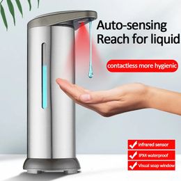Dispenser voor vloeibare zeep 280 ml Intelligente infraroodsensorgel Waterdicht Klein Automatische inductie Touchless handwasmachine Roestvrij staal 231216
