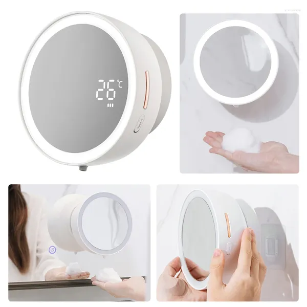 Dispensador de jabón líquido 285 ml Máquina de mano inteligente con espejo LED Display de temperatura sin toque para cocina de baño