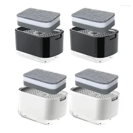 Dispensador de sabão líquido, 2 peças, dispensadores de prato com suporte de esponja, caixa de armazenamento de bancada de cozinha, fácil instalação