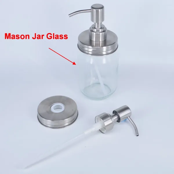 Dispensador de jabón líquido 2 piezas/lote Manson Jar Glass Tapa de vidzle Cabezal de metal de metal para desinfectante de manos Botella Bomba de locura Accesorios de baño