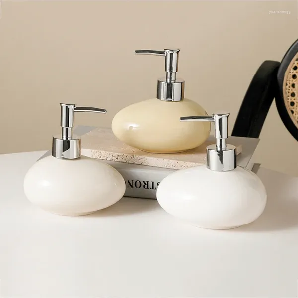Distributeur de savon liquide en céramique, bouteille de Lotion en coquille d'œuf de 300ML, désinfectant pour les mains, shampoing de salle de bains, accessoires de lavage du corps