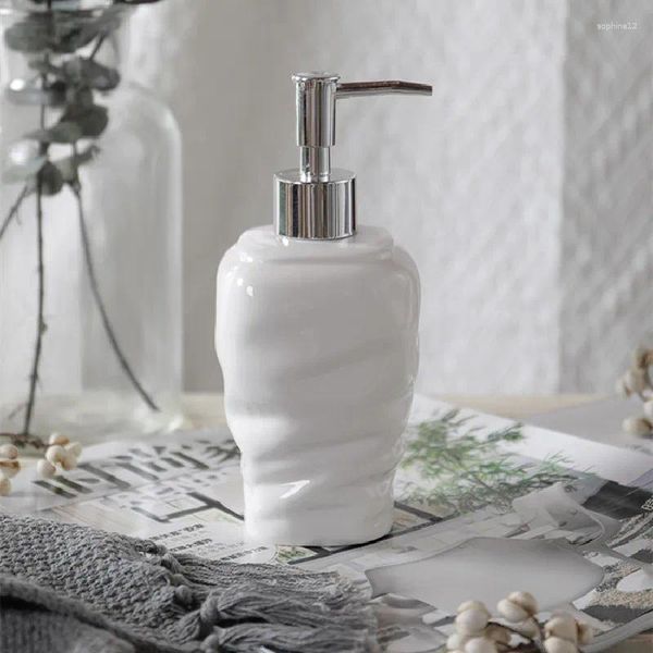 Dispensador de jabón líquido, botella de loción de cerámica blanca pura creativa, pulsera para champú, accesorios de baño de mano, 350ml