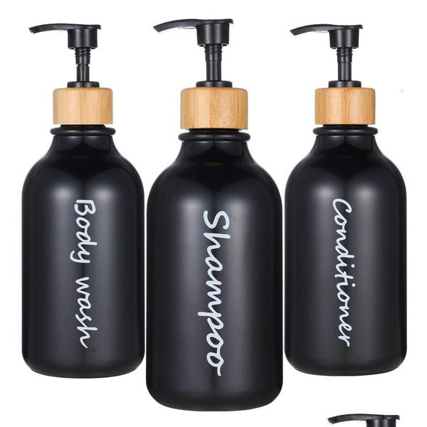 Distributeur de savon liquide 3pcs shampooing noir mat et revitalisant recharge bouteille de lotion de salle de bain pour la décoration intérieure 230726 livraison directe Gar Dhv3O