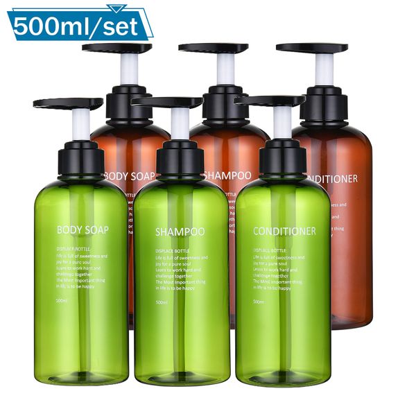 Dispensador de jabón líquido 3 unids/set botella de champú y acondicionador ducha loción de lavado corporal almacenamiento recargable de plástico vacío 500ML 230510