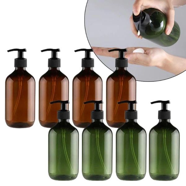 Distributeur de savon liquide en plastique de 500ml, 4 pièces, pompe à main, bouteille réutilisable, Gel douche, shampoing, huiles essentielles, accessoires de salle de bains