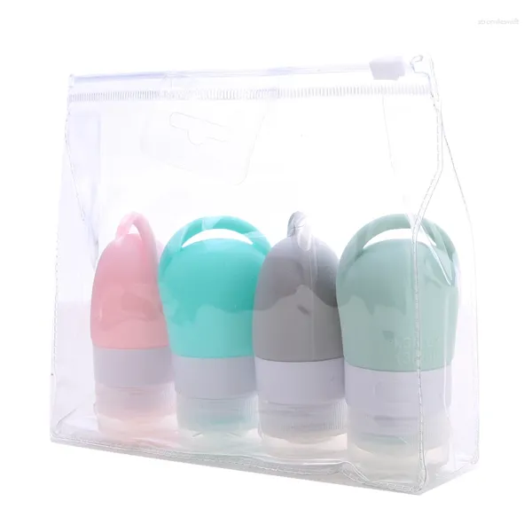 Dispensateur de savon liquide 4pcs / Set Hangable Boutelles en silicone Gel Shampooing Disinfectant Portable Rangement Bottle