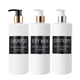 Vloeibare zeepdispenser 500 ml wit met zwarte labels badkamer shampoo body wash conditioner fles bad organizer kast 221123