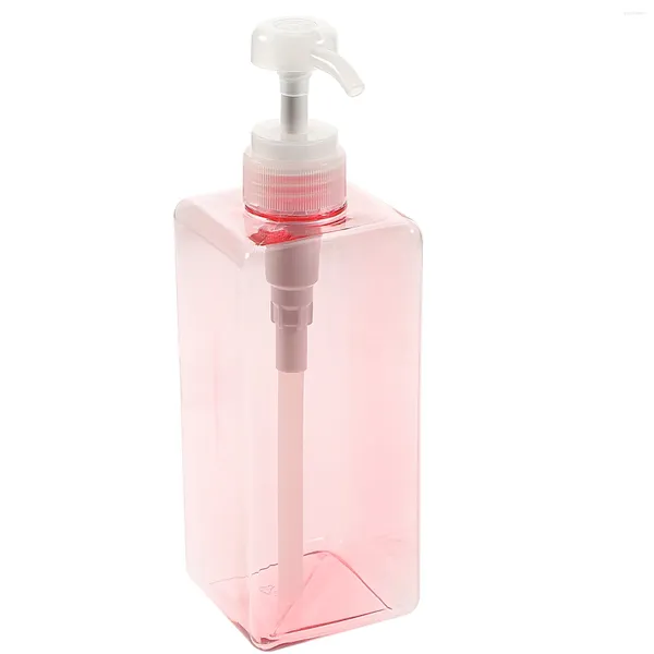 Distributeur de savon liquide 650 ml flacon pompe carré rechargeable shampoing pour les mains nettoyant pour le corps visage rose