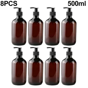 Dispensateur de savon liquide 8pcs 500 ml Gel de douche de shampooing brun rechargeable