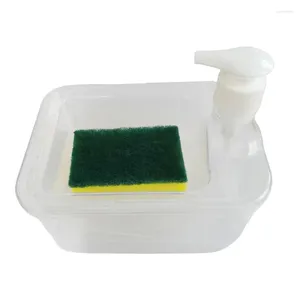Dispensateur de savon liquide et support d'époudeur avec éponge Manuel de lavage de lave-vaisselle outils de nettoyage des ustensiles de cuisine