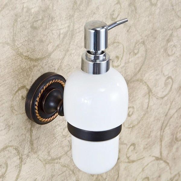 Dispensateur de savon liquide Antique Brass Black Ceramic Bott