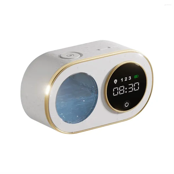 Dispensador de jabón líquido, espuma automática con reloj digital LED HD, montaje en pared de espuma, recargable, 12oz (blanco)