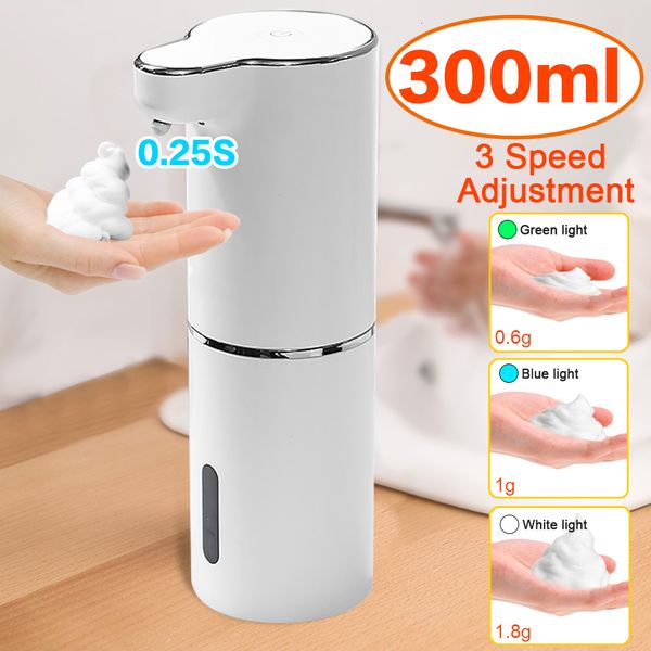 Dispensador de jabón líquido Dispensador automático de jabón de manos Volumen de espuma ajustable Montado en la pared Impermeable Sin contacto Recargable para el hogar Baño Cocina 230629