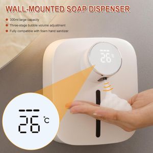 Distributeur de savon liquide désinfectant pour les mains en mousse Rechargeable à montage mural automatique avec affichage de la température pour la cuisine de salle de bain