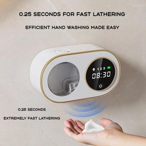 Dispensateur de savon liquide Automatique avec HD LED Digital Clock Murd Mouted Mouing Simple Durable Bathroom