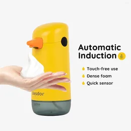 Distributeur automatique de savon liquide, canard jaune, mignon capteur infrarouge sans contact, alimenté par batterie, pour salle de bains et cuisine