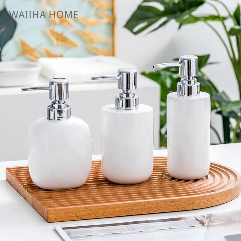 Liquid Soap Dispenser Bathroom Ceramics Shower Gel Shampoo Bottle 300-450ml White Ceramic Emulsion Dispensing For Kitchen