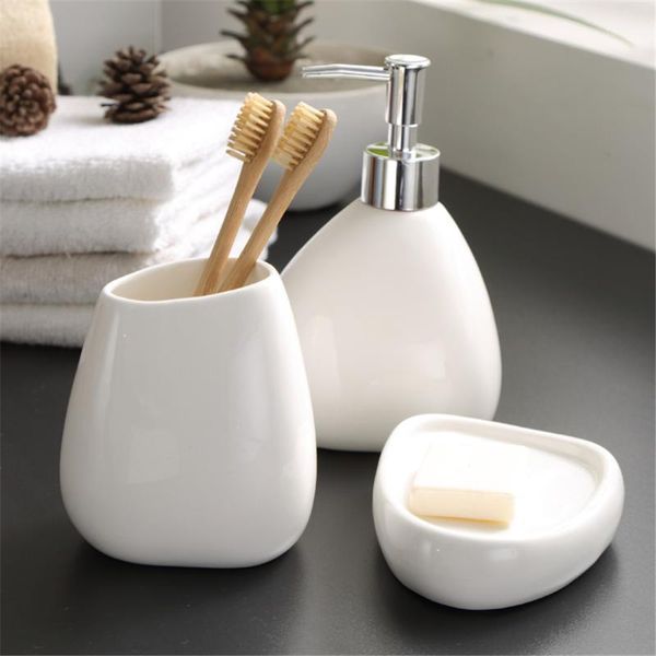 Dispensador de jabón líquido, accesorio de lavado para baño, botella de cerámica blanca, taza de enjuague bucal, plato, cepillo de dientes, pieza de lavado para el hogar