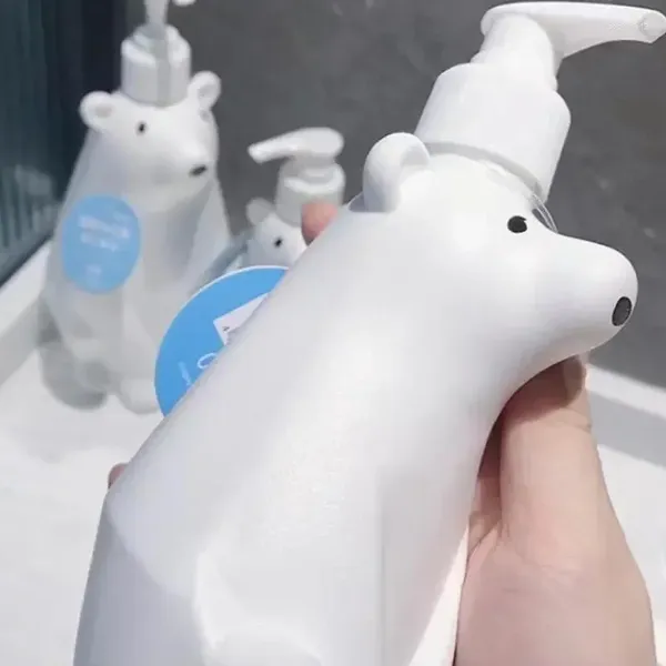 Dispensador de jabón líquido, champú con bomba bonita de oso/recargable a mano, loción S de 450ml, desinfectante, botella blanca, baño Polar