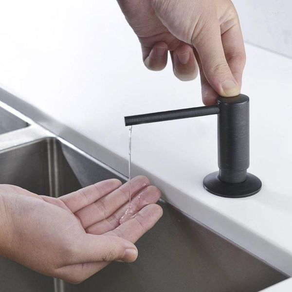 Distributeur de savon liquide Lotion de tête de pompe de cuisine noire mate en laiton avec accessoires ABS