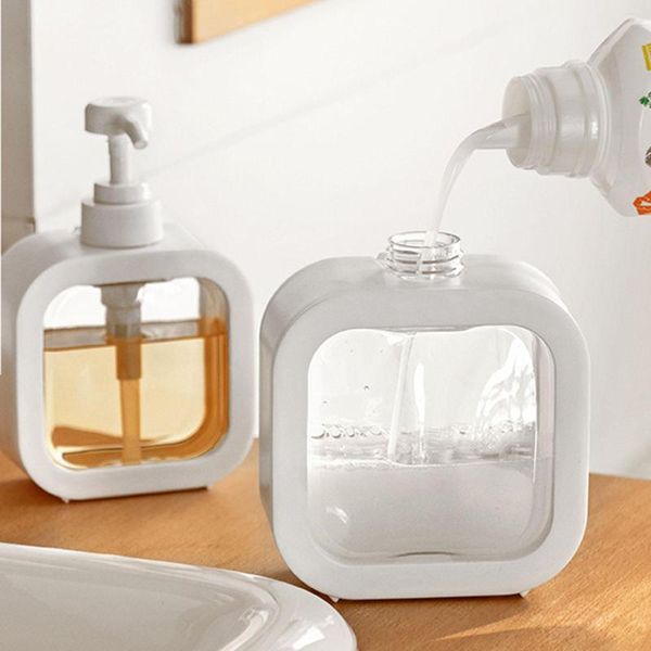 Distributeur de savon liquide bouteilles de pompe en plastique transparent pour salle de bain conception rechargeable à la main embouteillage pousser sur bouteille de pressage facile à nettoyer