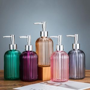 Liquid Soap Dispenser Colorful 400ml Glass Vintage Lotion Bathroom Kitchen Container Hand Washing Bottle Sink Accessory