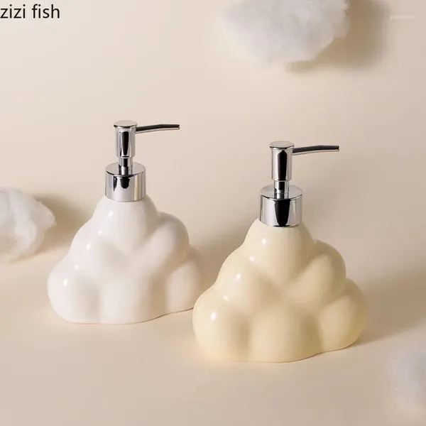 Dispensateur de savon liquide Creative Cloud en forme de lotion en céramique Bouteille de lotion de salle de bain haute beauté
