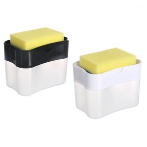 Vloeibare zeepdispenser dispenser, 2 pack hand perspomp en sponshouder in 1 gerecht voor aanrecht