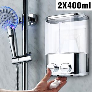 Dispensador de jabón líquido Doble 400 ml Baño Montaje en pared Champú Botella de gel de ducha para lavabo Baño el baño 221207