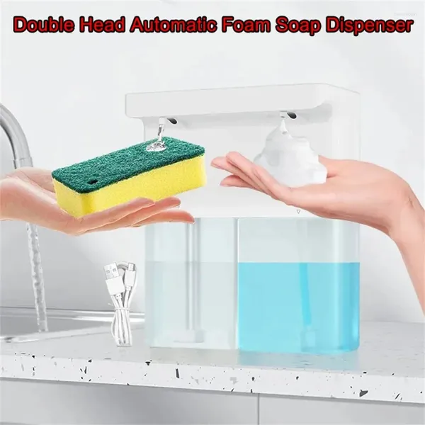 Dispensador de jabón líquido Double Head Foam automático de 3 niveles Desinfectante sin contacto con toque USB Baño montado en la pared 300 ml