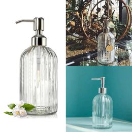 Zeepdispenser Fashion StripesHelder glas navulbaar met roestvrijstalen pomp voor badkamer Handdesinfecterende middelenVloeibare lotion B03E