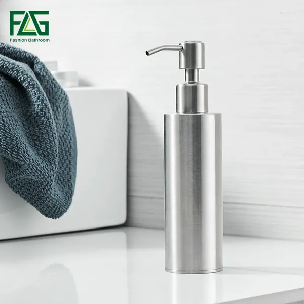 Dispensador de jabón líquido flg cocina moderna 200ml acero inoxidable accesorios de baño de base redonda de níquel