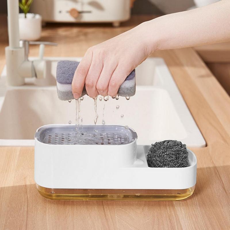 Liquid Soap Dispenser For Kitchen Easy To Use Capacity 3-in-1 Dish With Sponge Home