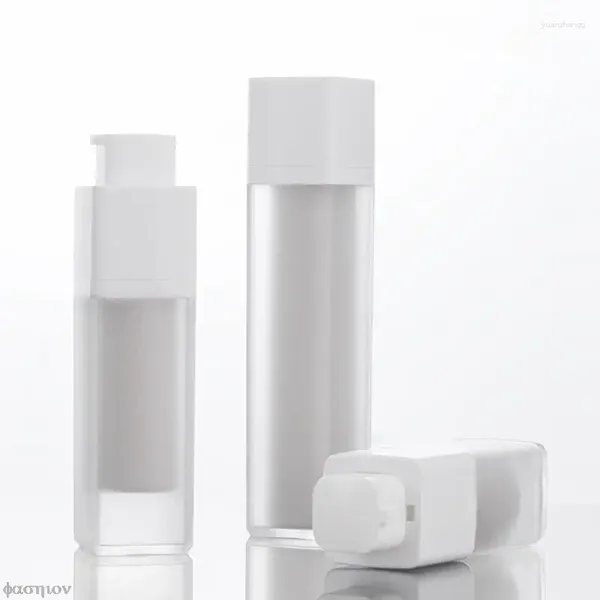 Dispensador de jabón líquido Esmerilado Loción cuadrada espesa de doble capa Botella vacía sin aire 15 ml 30 ml 50 ml Bomba doméstica Envase cosmético PET