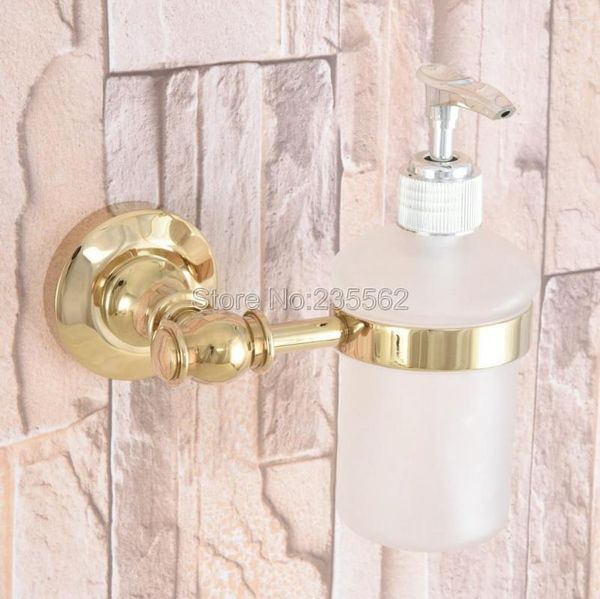 Dispensador de jabón líquido Accesorios de base de latón dorado Bomba de baño de fregadero de cocina de vidrio montado en la pared Lba307