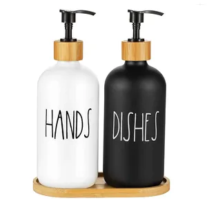 Liquid Soap Dispenser Hand en Dish For Kitchen Sink - Farmhouse Set with Tray (Black