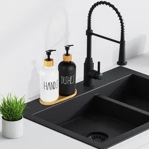 Distributeur de savon liquide main et plat pour évier de cuisine-ensemble de ferme avec plateau (noir blanc)