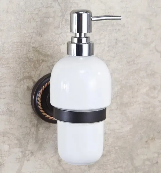 Dispensador de jabón líquido Accesorios de hardware de baño de baño antiguo Montaje de pared de latón cerámica de porcelana DBA218