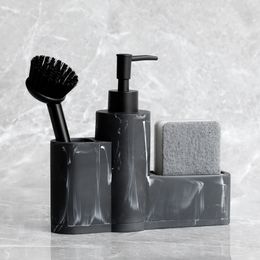 Distributeur de savon liquide cuisine aspect marbre pompe à main et à vaisselle bouteille évier brosse à laver porte-éponge 3 en 1 230510