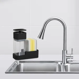 Cocina de dispensador de jabón líquido con soporte de esponja multipropósito fácil de rellenar (se incluyen esponjas) para el fregadero de baño el hogar el