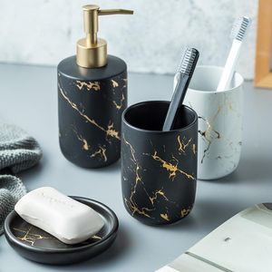 Vloeibare zeep dispenser luxe keramische badkamer accessoire set marmeren pompfles thuis paar mondwater kopje schotel wasgereedschap