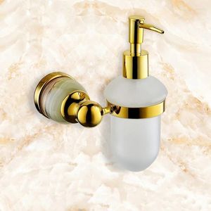 Dispensateur de savon liquide Luxury Gold Jade pierre et laiton solide Soap / lotion Container Baignoire accessoire