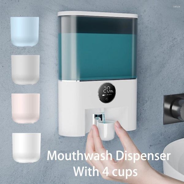 Dispensador de jabón líquido botella bucal 500 ml Solución recargable de lavado de bucas de pared con 4 tazas para accesorios de baño