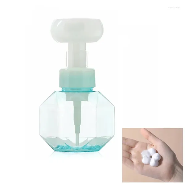 Distributeur de savon liquide en plastique, bouteille à pompe à mousse transparente, accessoires de salle de bains portables en forme de fleur 300ml