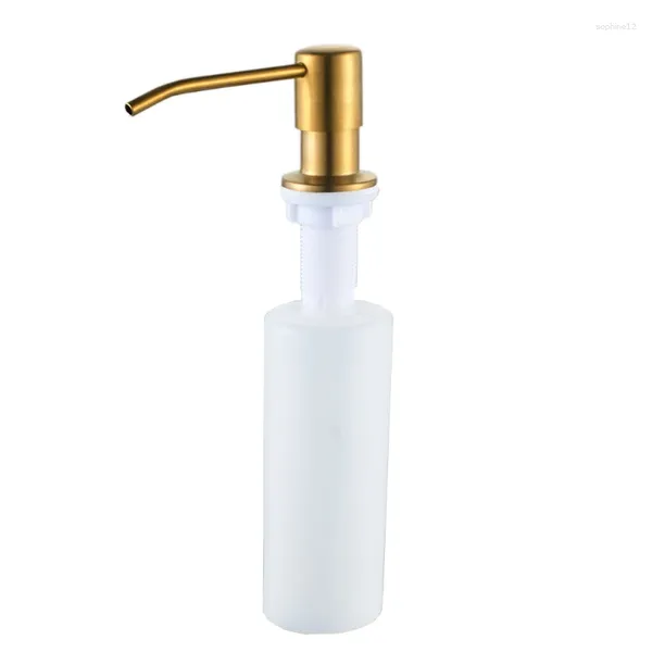 Dispensador de jabón líquido de plástico con botella de detergente, juego de accesorios para lavabo dorado de cocina